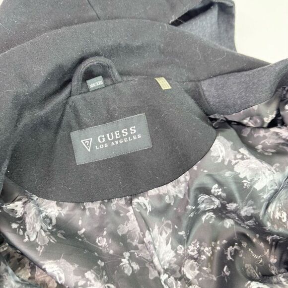 Guess Coat Womens XXL 2X Black Gray Hooded Wool Blend Overcoat A Line Classic - Picture 2 of 10